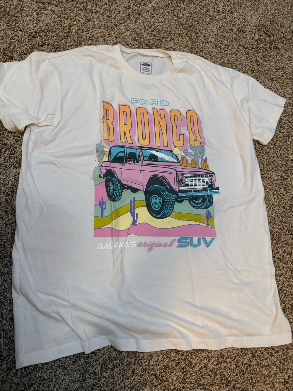 Ford Bronco Graphic Tee - White with Pink Truck and Pastel Accents Unisex
